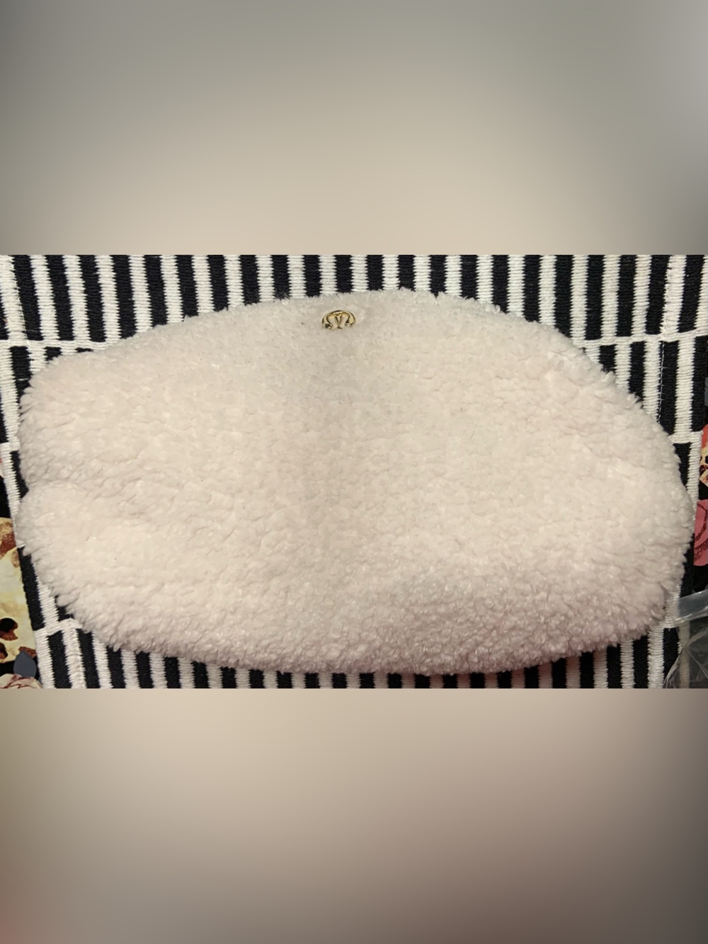 Lululemon Athletica White Sherpa Makeup - Clutch with Gold Accent - Used